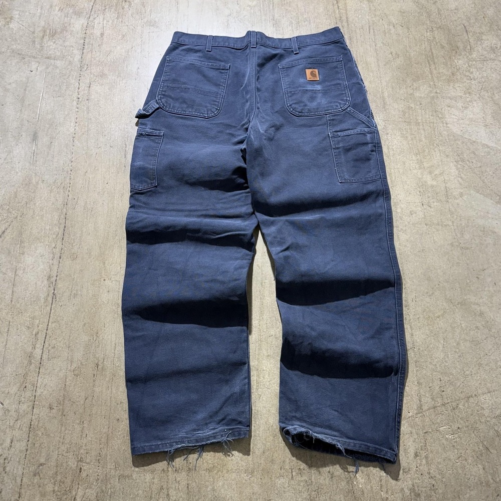 Carhartt Pants Mens 38x32 Blue Canvas Carpenter Relaxed Fit Workwear B11 MDT